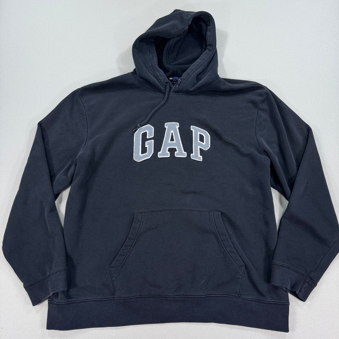 GAP Hoodie mens 2XL Gray Logo Spell Out Pullover Sweatshirt Casual Comfy