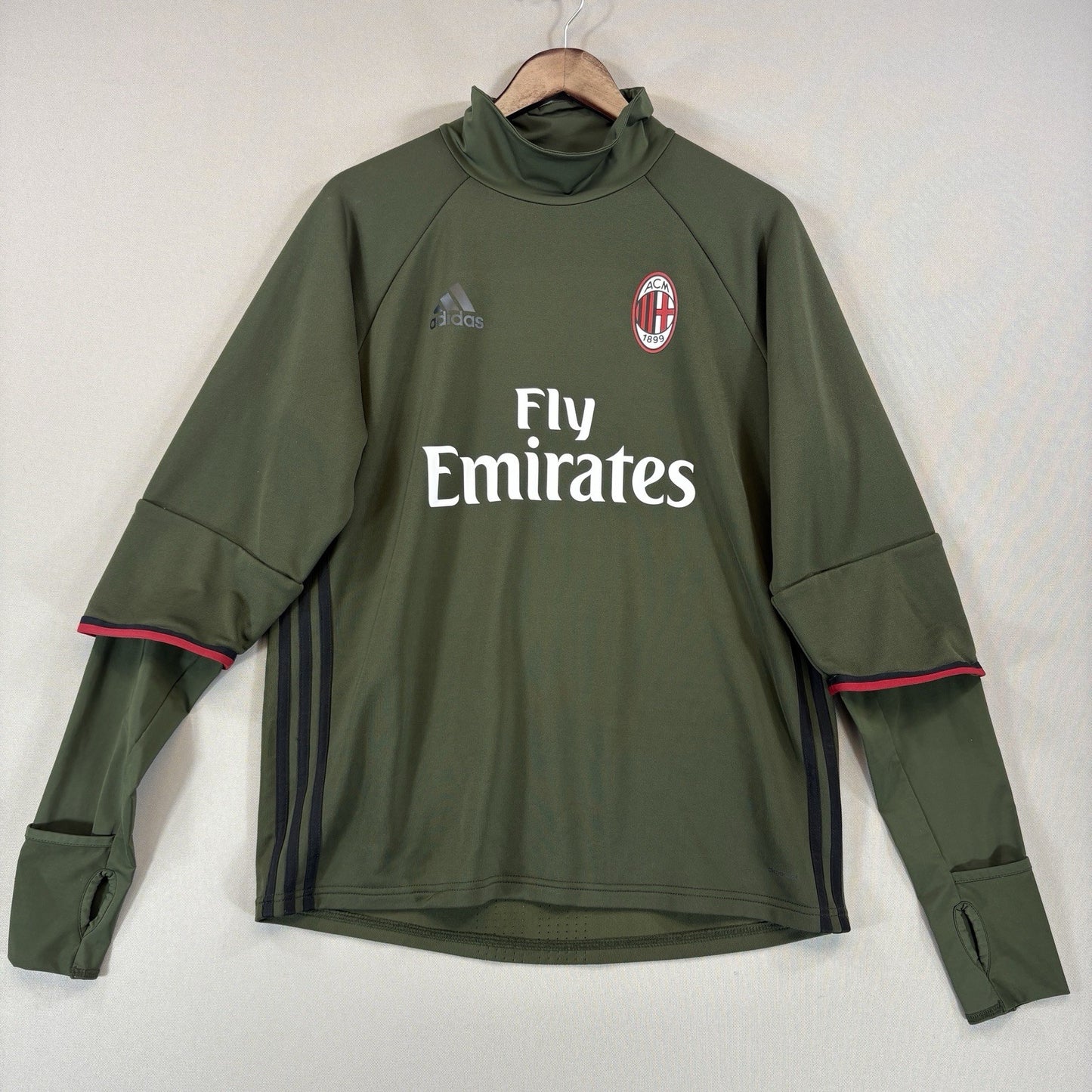 Adidas AC Milan Training Top mens Large Army Green Fly Emirates Soccer Jersey