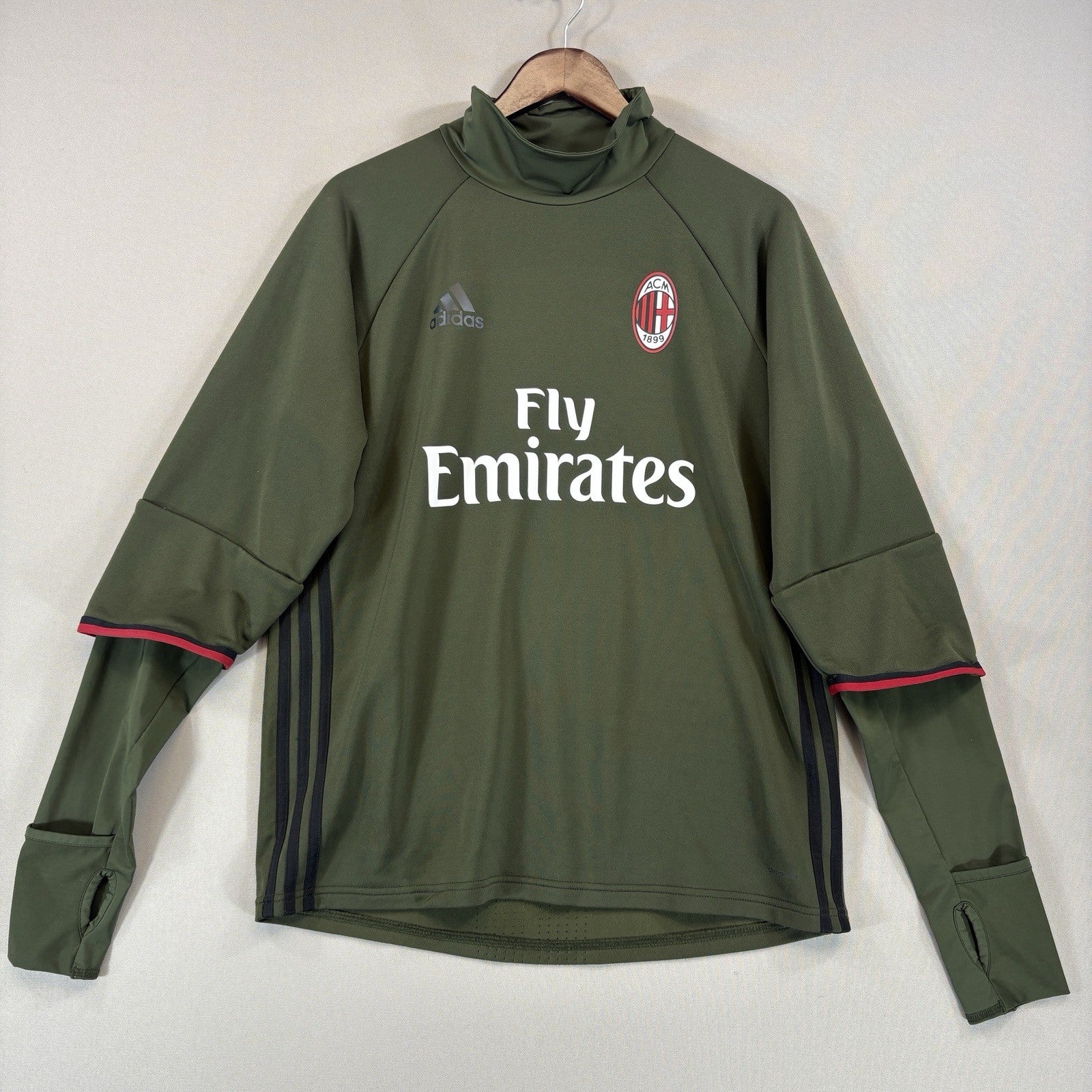 Adidas AC Milan Training Top mens Large Army Green Fly Emirates Soccer Jersey