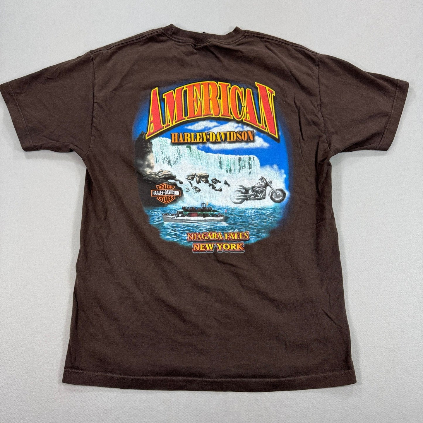 VTG Harley Davidson Shirt Niagara Falls New York Mens Large Brown Umbrella Girl
