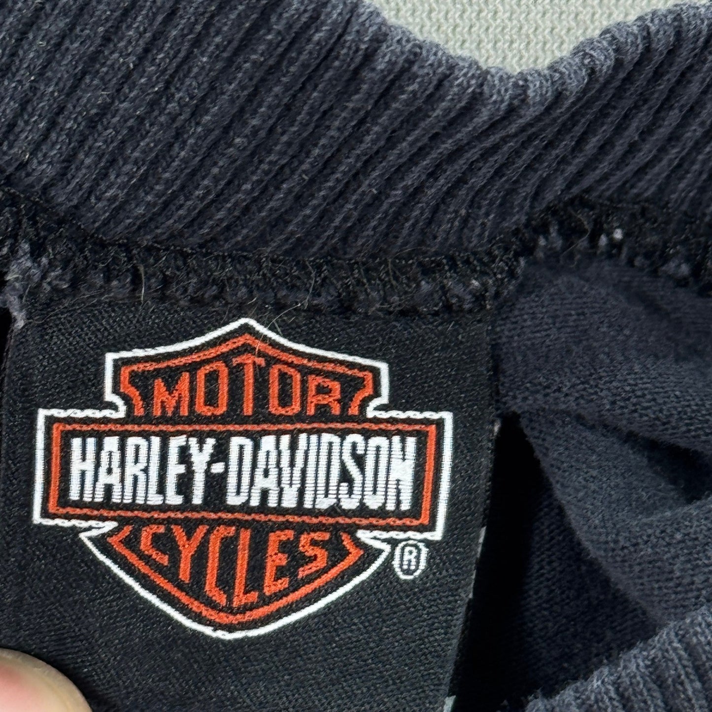 VTG Harley Davidson Long Sleeve T-Shirt mens 2XLT Black Big Spell Out Crewneck