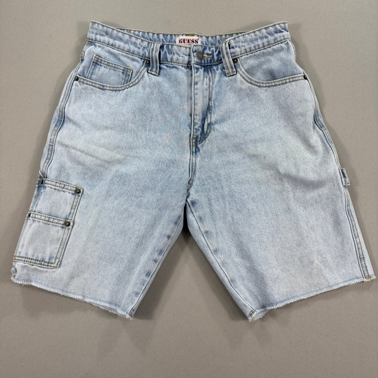 Guess Originals Carpenter Jean Shorts mens Sz 29 Denim Raw Hem Light Wash Baggy