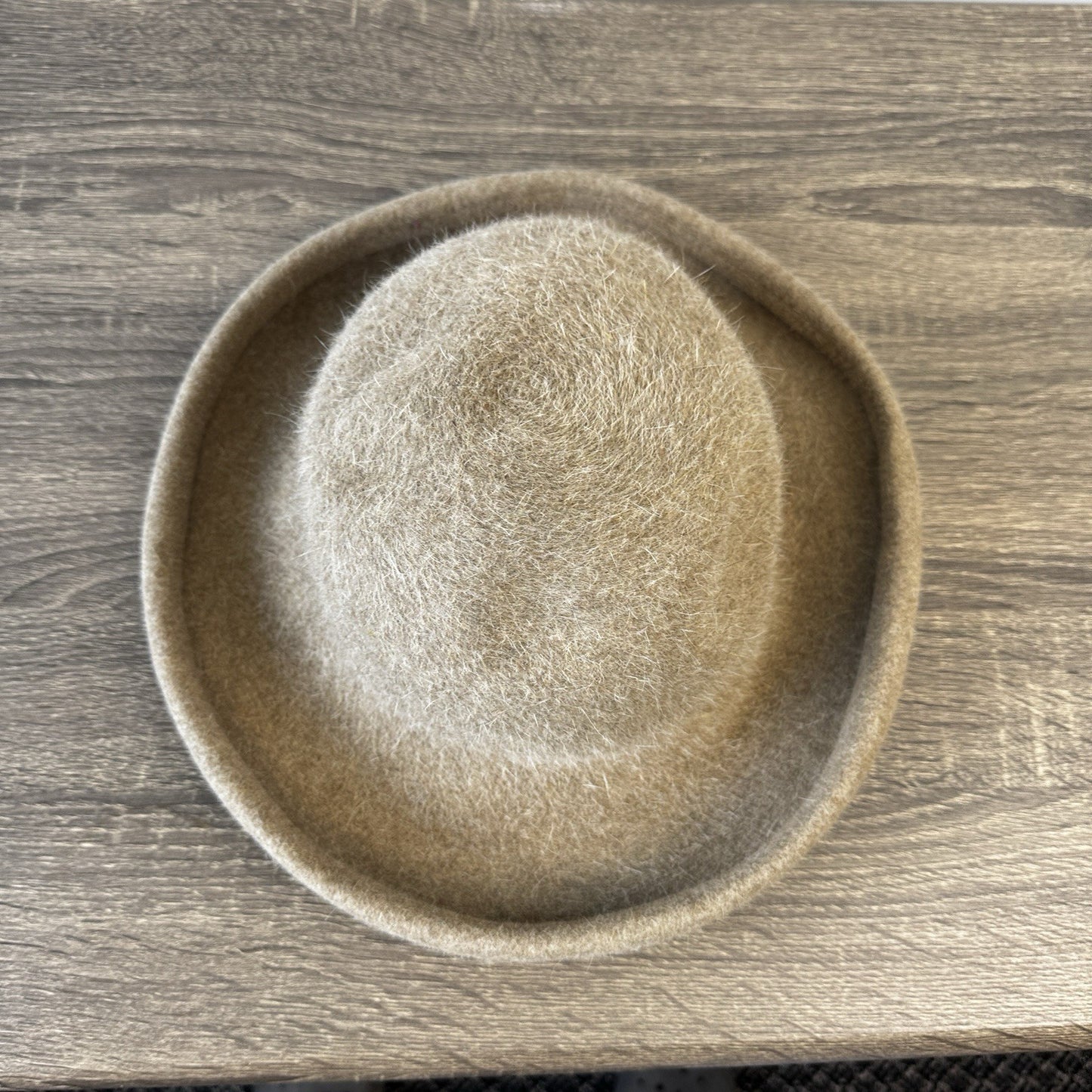 Vintage Eric Javits Squishee Felt Wool Bucket Hat Womens Light Brown Made In USA