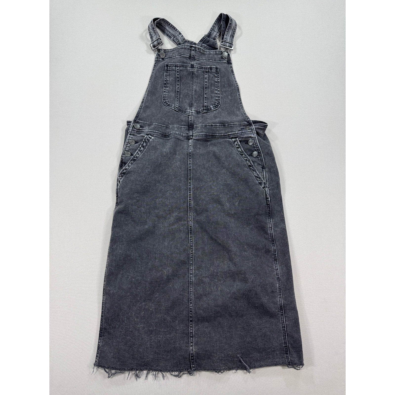 Gap Denim Midi Overalls Dress Womens Medium Black Distressed Adjustable Straps