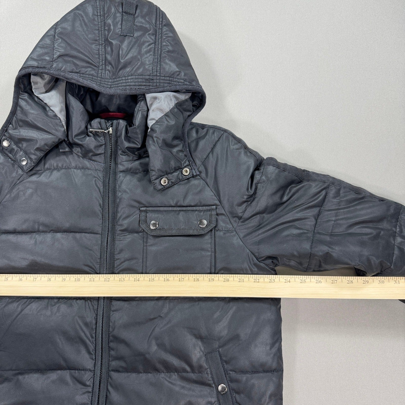 Levi Strauss Parka Jacket Hooded Puffer Quilted mens Medium Black Winter Coat