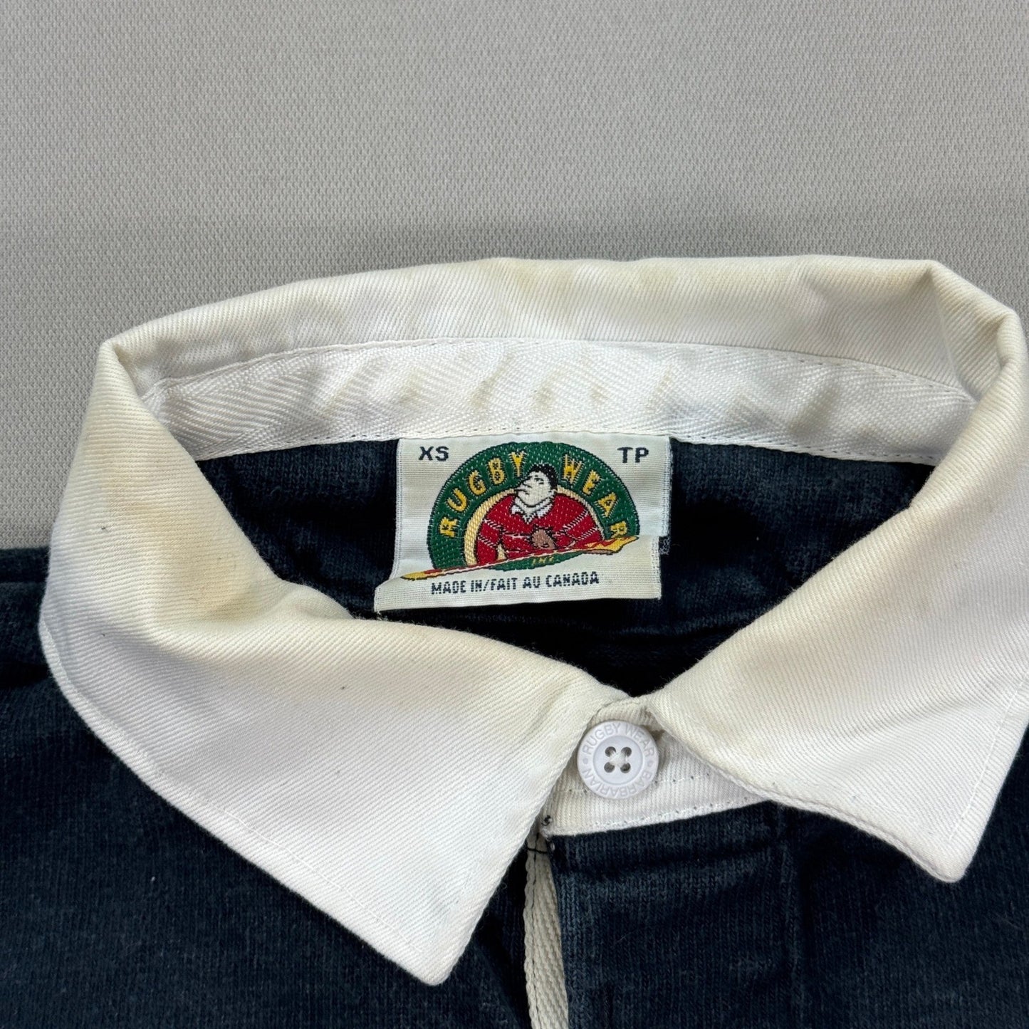 Vintage Barbarian Rugby Wear Polo Shirt Mens XS Blue White Stripe Made In Canada