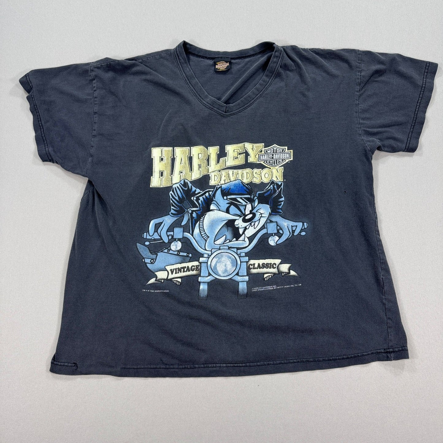 Vintage 90s Harley Davidson Taz T-Shirt Looney Tunes Graphic Print Mens XL Black