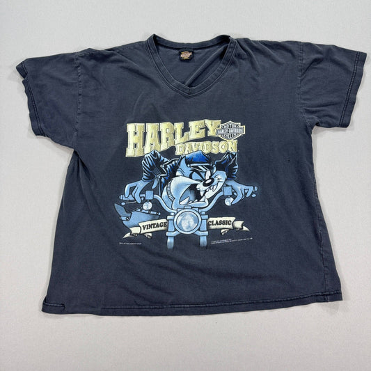 Vintage 90s Harley Davidson Taz T-Shirt Looney Tunes Graphic Print Mens XL Black