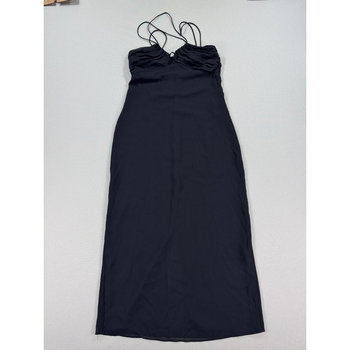 Zara Maxi Dress Womens XS Black Sleeveless Spaghetti Strap Halter Neck Bodycon