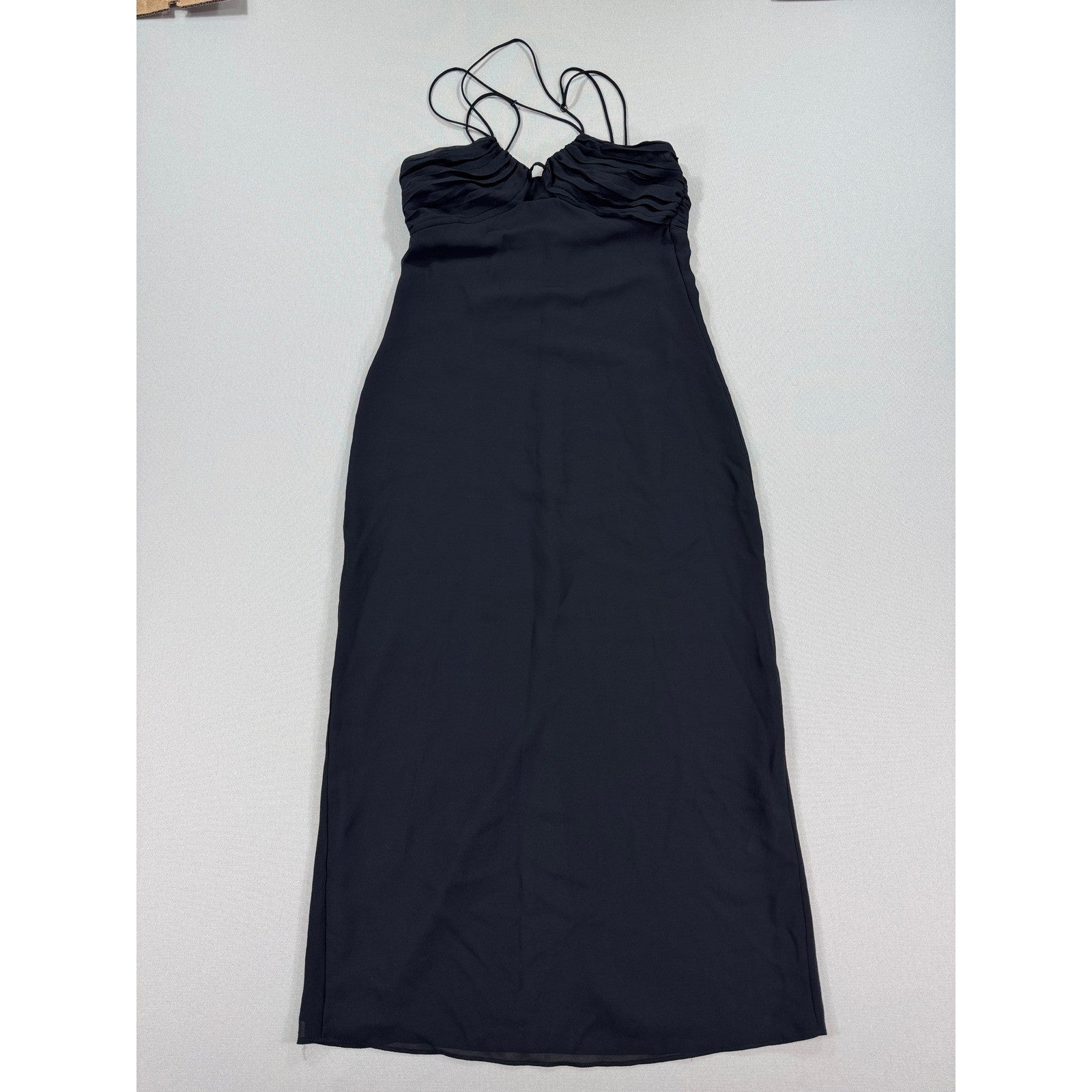 Zara Maxi Dress Womens XS Black Sleeveless Spaghetti Strap Halter Neck Bodycon