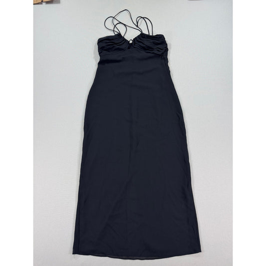 Zara Maxi Dress Womens XS Black Sleeveless Spaghetti Strap Halter Neck Bodycon