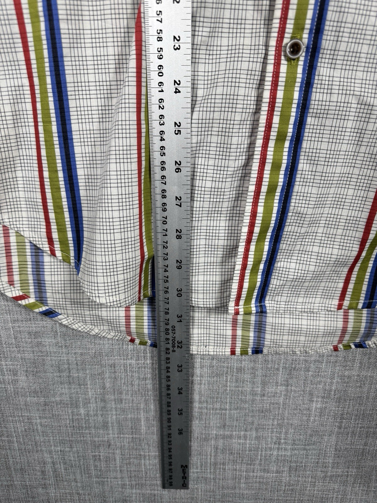 Robert Graham Men Striped Flip Cuff  Green Blue Dress Shirt Size Large 42 16.5