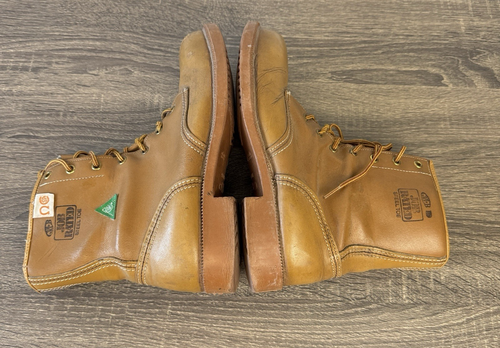 Vintage Greb Steel Toe Work Boots mens Sz 8 Brown Combat Leather Made in Canada