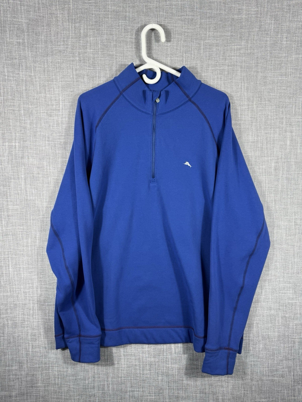 Tommy Bahama Mens 1/4 Zip Island Zone Size XL Blue Solid Pullover Golf