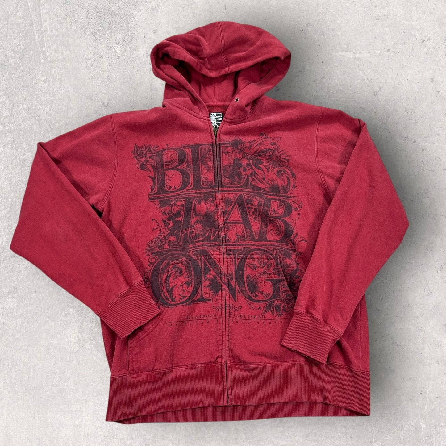 Vintage Billabong Sweatshirt mens Large Red Graphic Spell Out Hoodie Skater Y2K