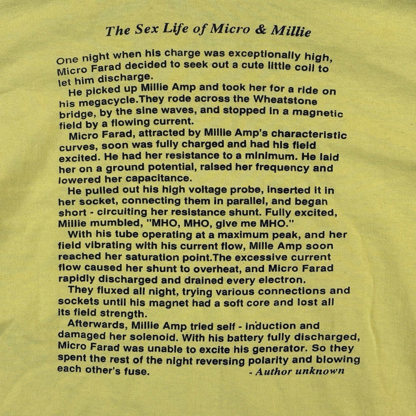 Vintage 1992 Electrician College Shirt Men’s XL Yellow Single Stitch Made in USA