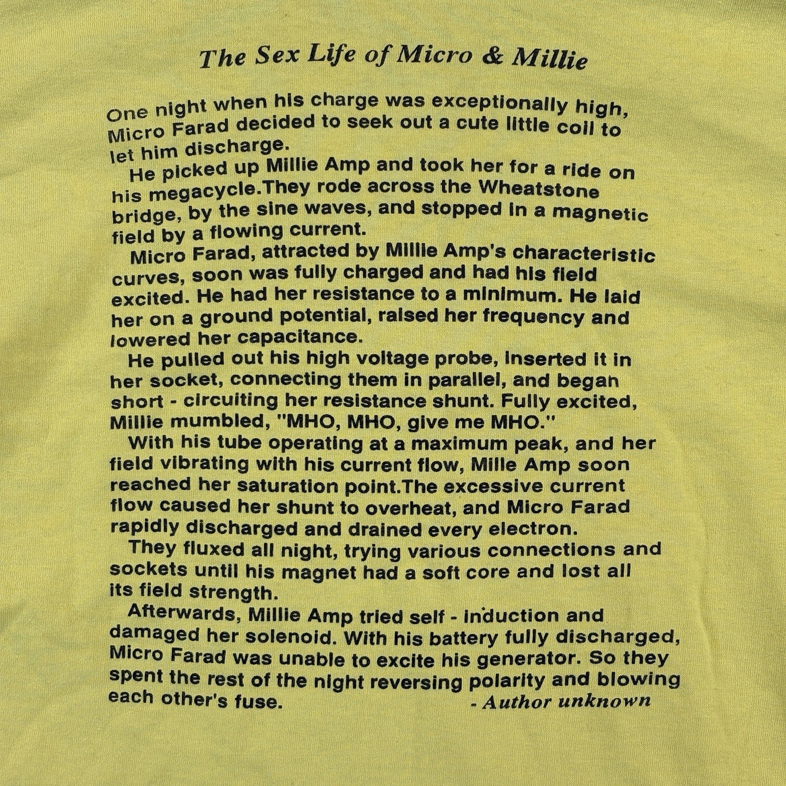 Vintage 1992 Electrician College Shirt Men’s XL Yellow Single Stitch Made in USA