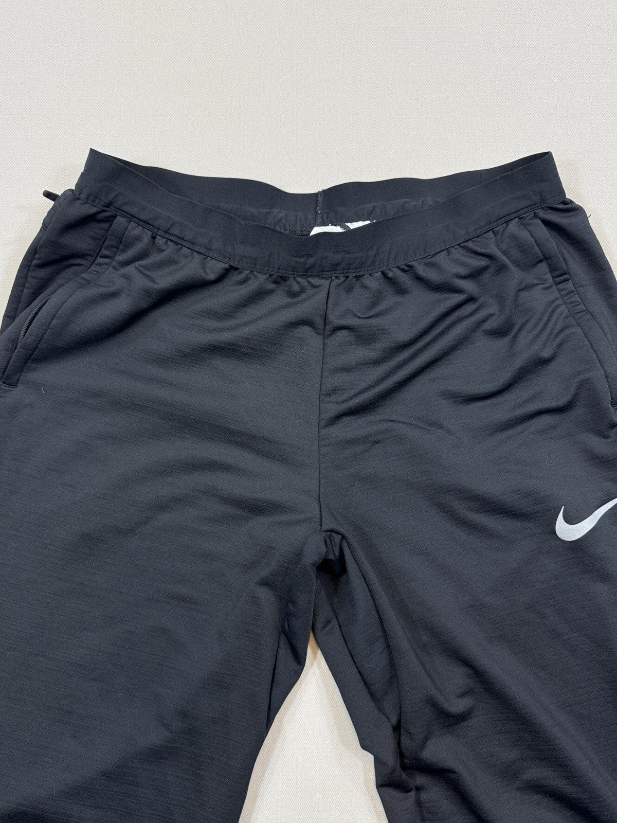 Nike Dri-Fit Track Pants mens Large Black Joggers Zipped Ankles Swoosh Tapered