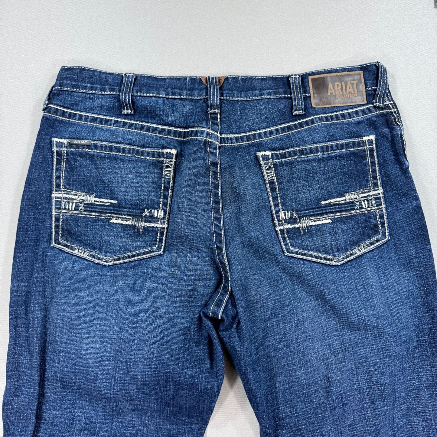 Ariat M4 Jeans Low Rise Bootcut Mens 38x32 Turnout Denim Blue Distressed Stretch