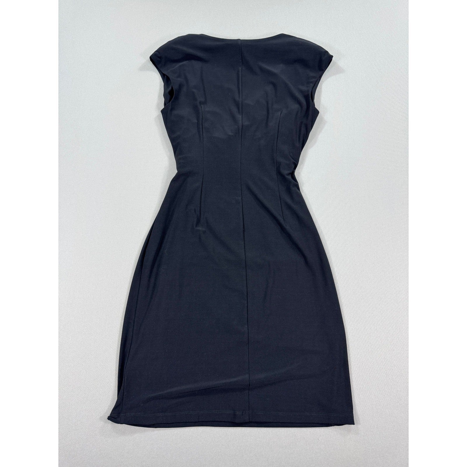 Lauren Ralph Lauren Ruched Midi Sheath Dress Black Ruffled Formal Sz 10