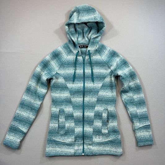 Under Armour Cold Gear Sweatshirt Womens Medium Green Striped Hoodie Full Zip