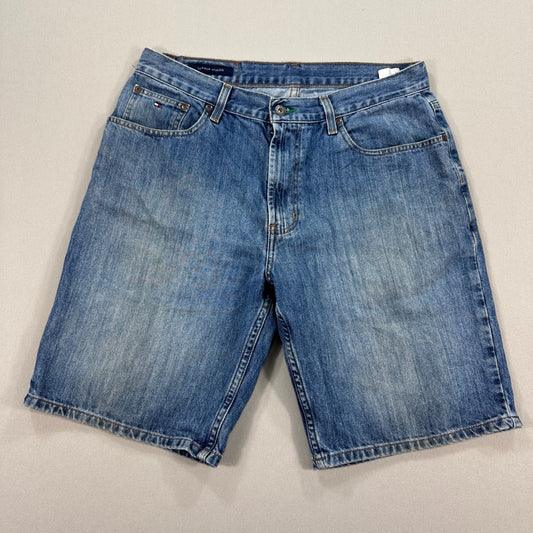 Tommy Hilfiger Jean Shorts mens Sz 33 Blue Denim Baggy Relaxed Fit Pockets Y2K