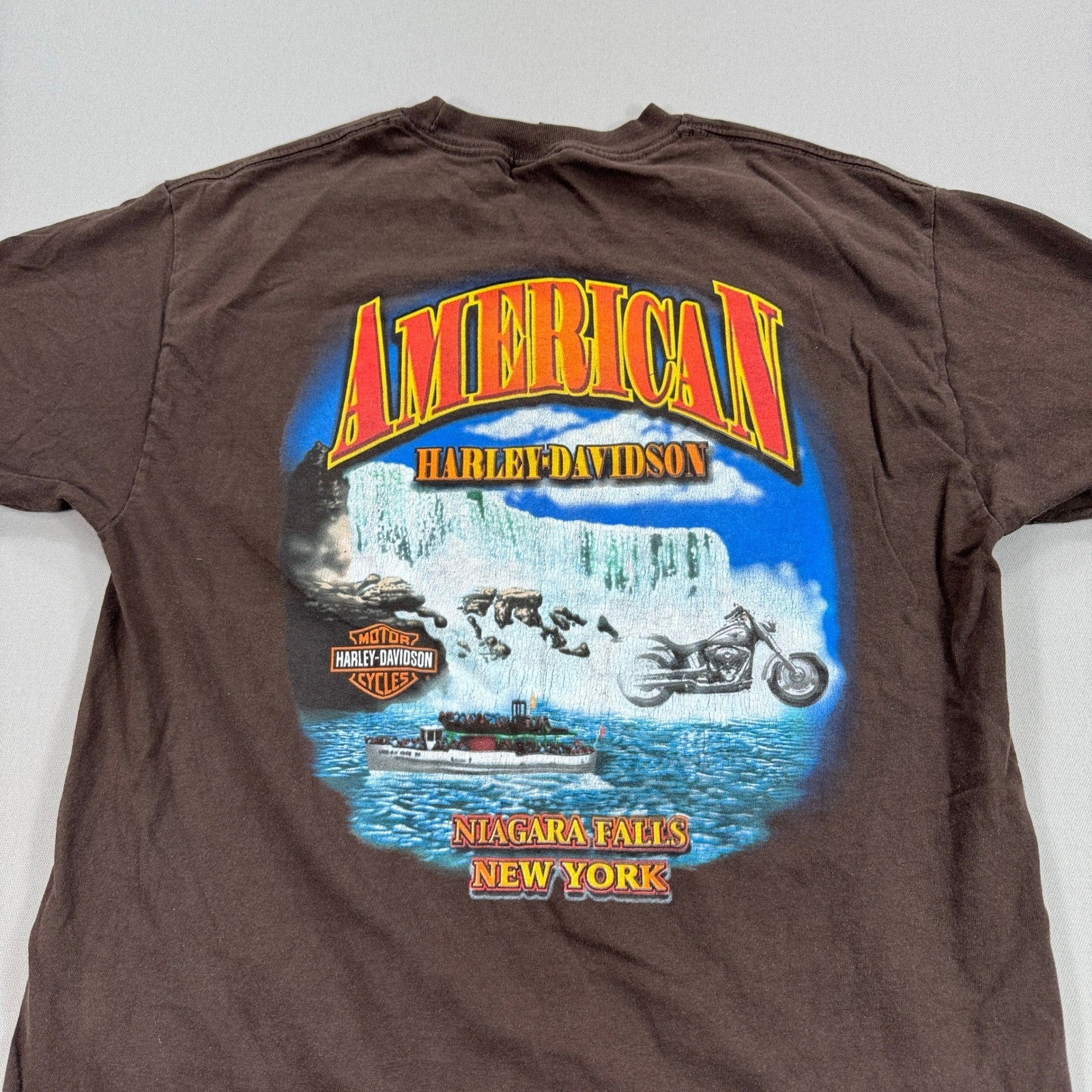 VTG Harley Davidson Shirt Niagara Falls New York Mens Large Brown Umbrella Girl