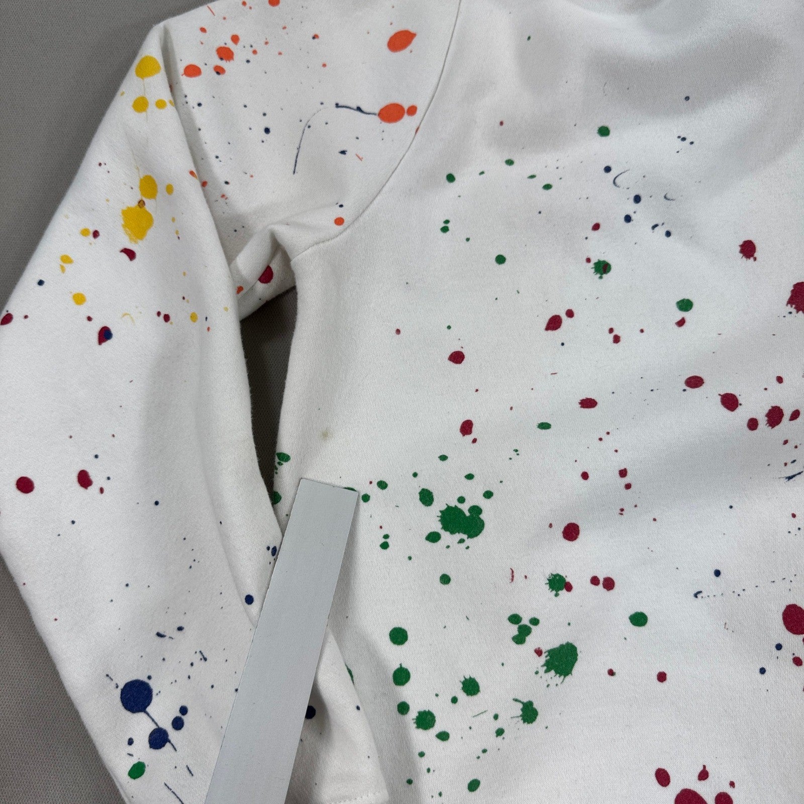 Designer Rare Polo Ralph Lauren Hoodie Men's M White Splatter Paint Sweatshirt