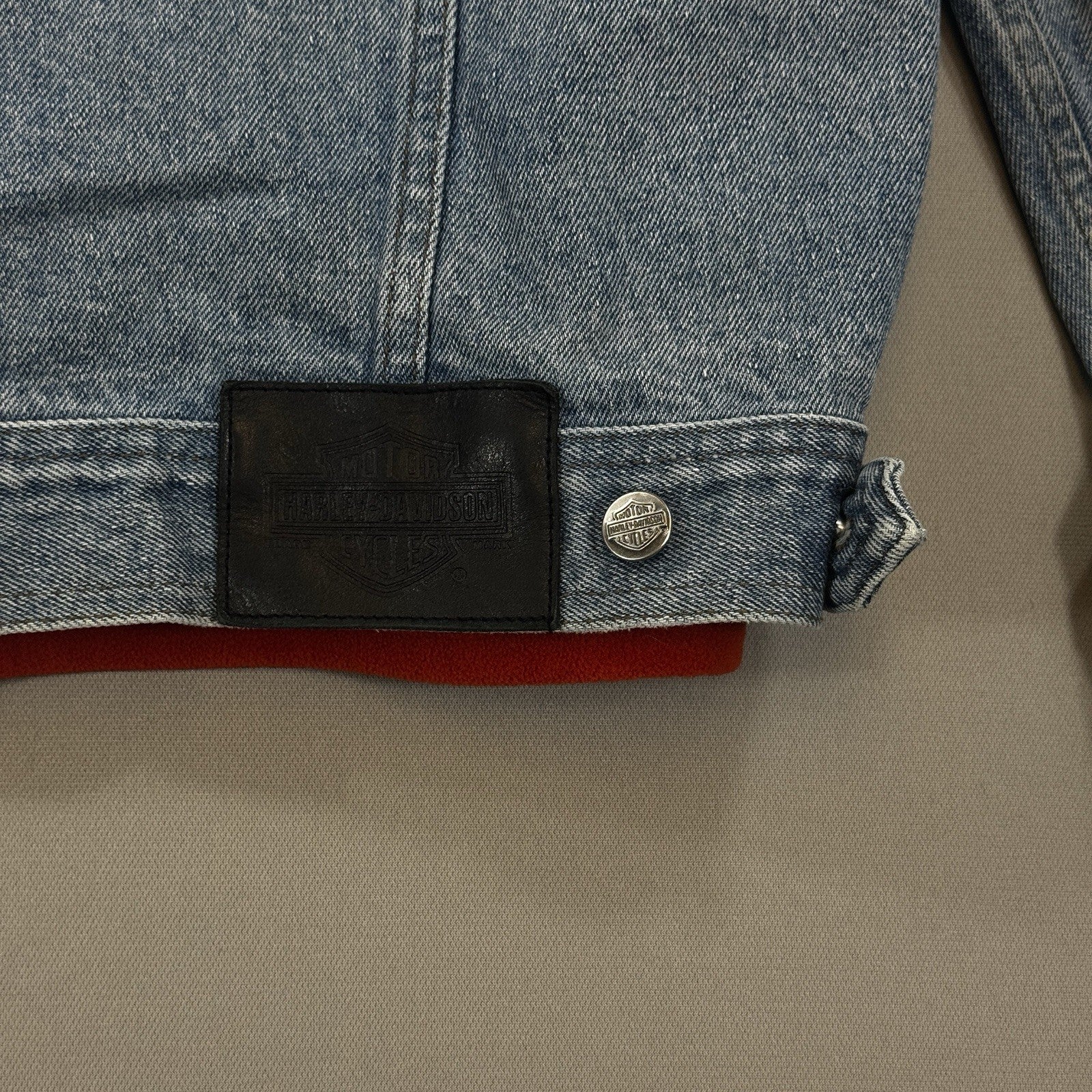 Harley Davidson Jean Jacket V-Twin Power mens Large Denim Fleece Lined 2006