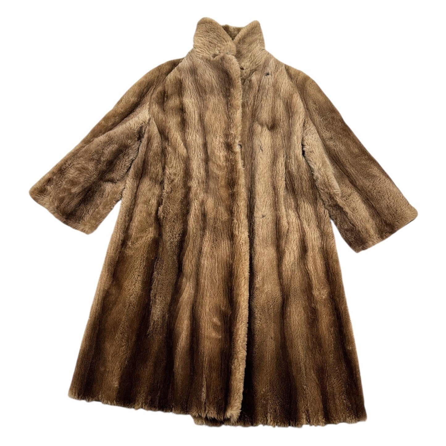 Vintage Saks & Co Fur Coat Womens XL Brown Collared Full Length Lined