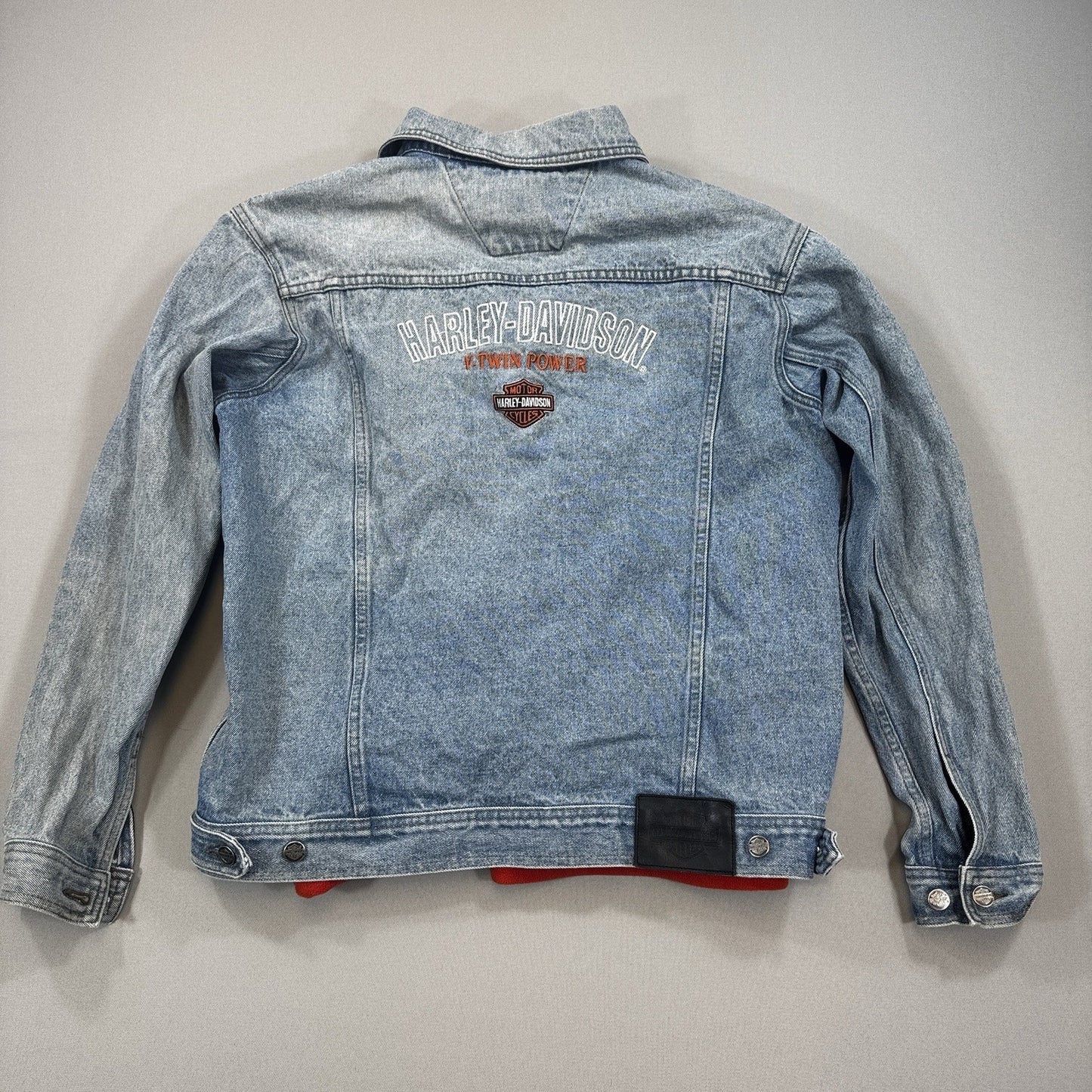 Harley Davidson Jean Jacket V-Twin Power mens Large Denim Fleece Lined 2006