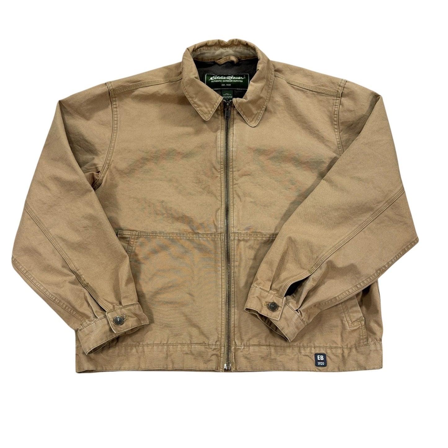 Eddie Bauer Canvas Work Jacket mens Large Brown Zip Up Barn Field Coat Workwear