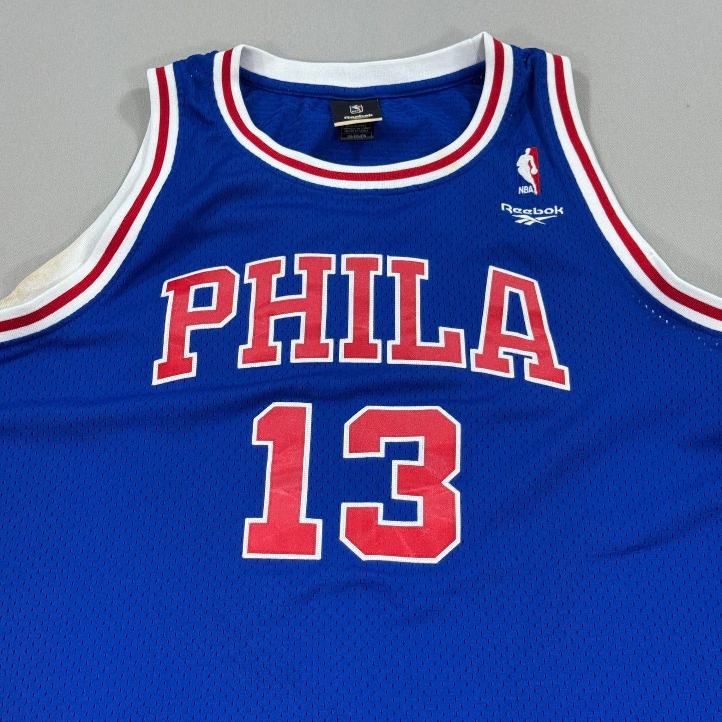 VTG Philadelphia 76ers WILT CHAMBERLAIN Jersey Ble #13 Reebok mens Size 2XL