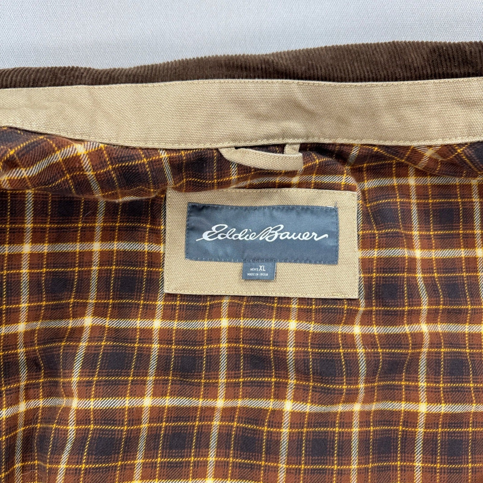 Eddie Bauer Chore Field Jacket mens XL Beige Button Down Lined Corduroy Collar
