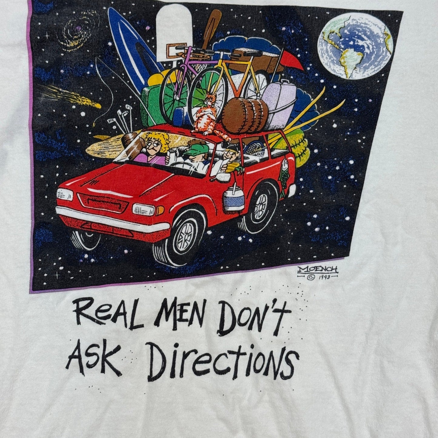 Vintage Funny Graphic T-Shirt Real Men Dont Ask Directions Mens L Made In Canada
