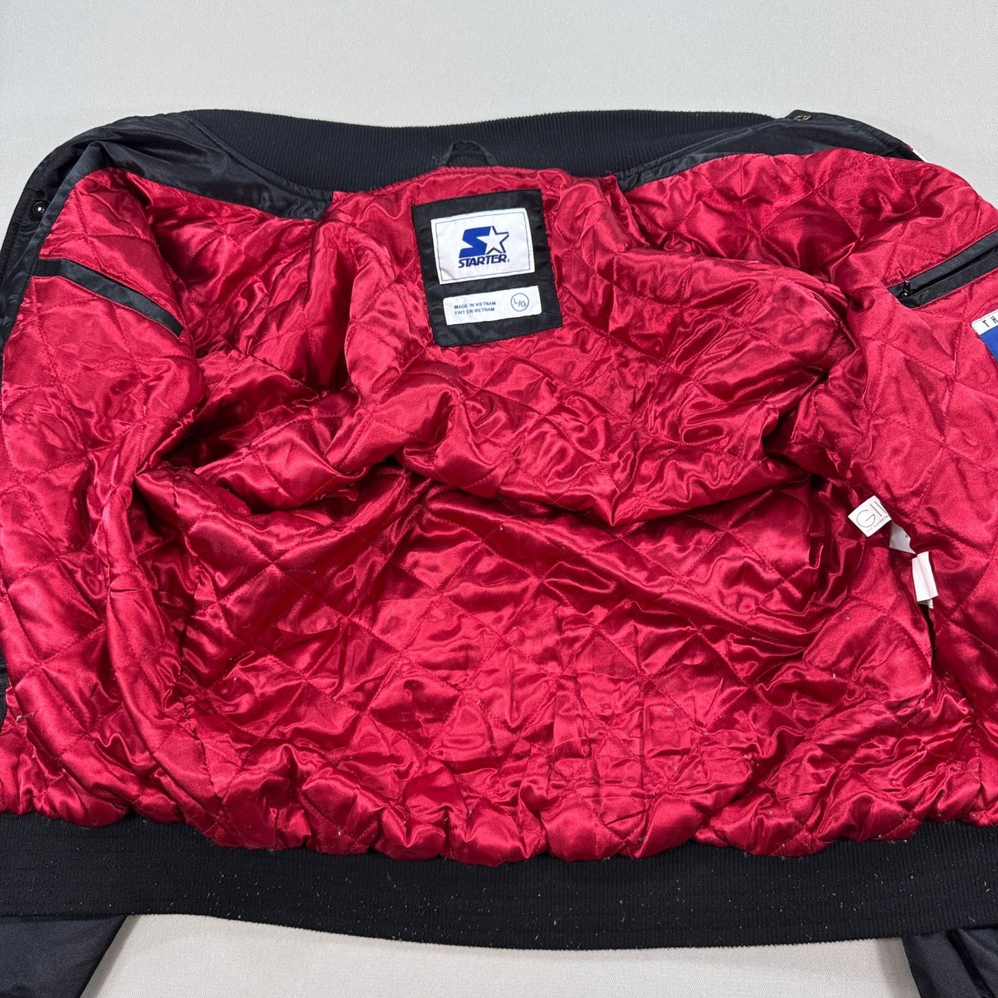 Vintage Starter Miami Heat Jacket Bomber NBA mens Large Black Red Lining