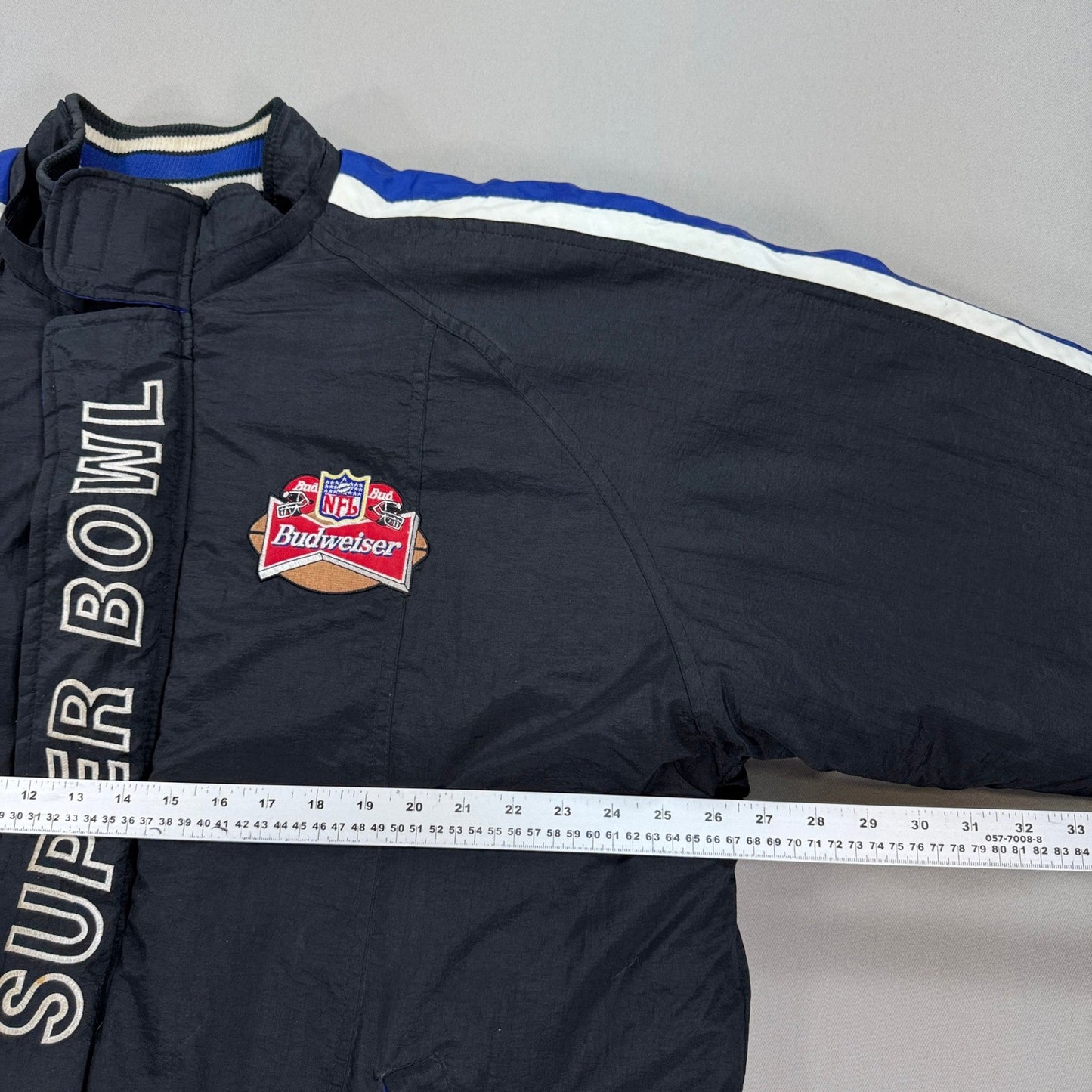Vintage 90s Starter Jacket Pro Line Budweiser Superbowl XXXll 1998 mens XL