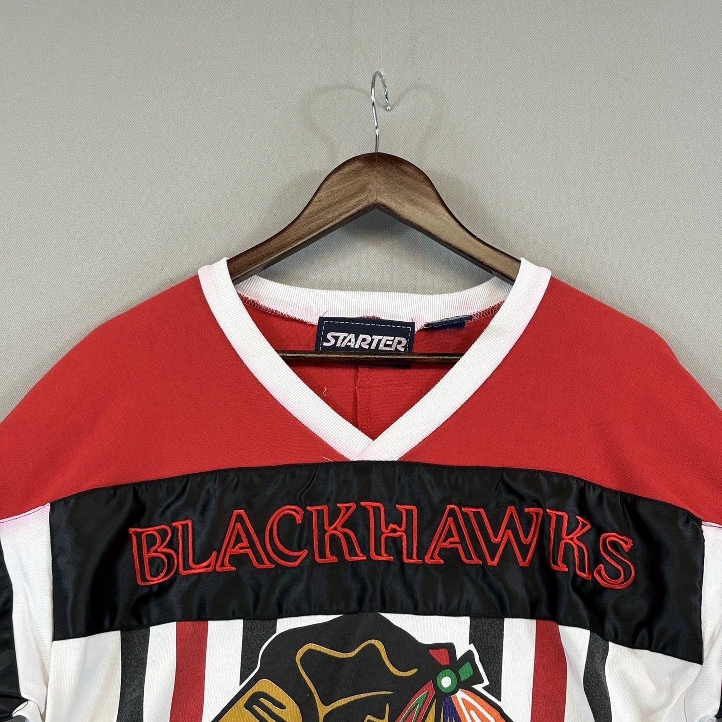 Vintage Rare Starter NHL Chicago Blackhawks 3/4 Sleeve Shirt Mens Large