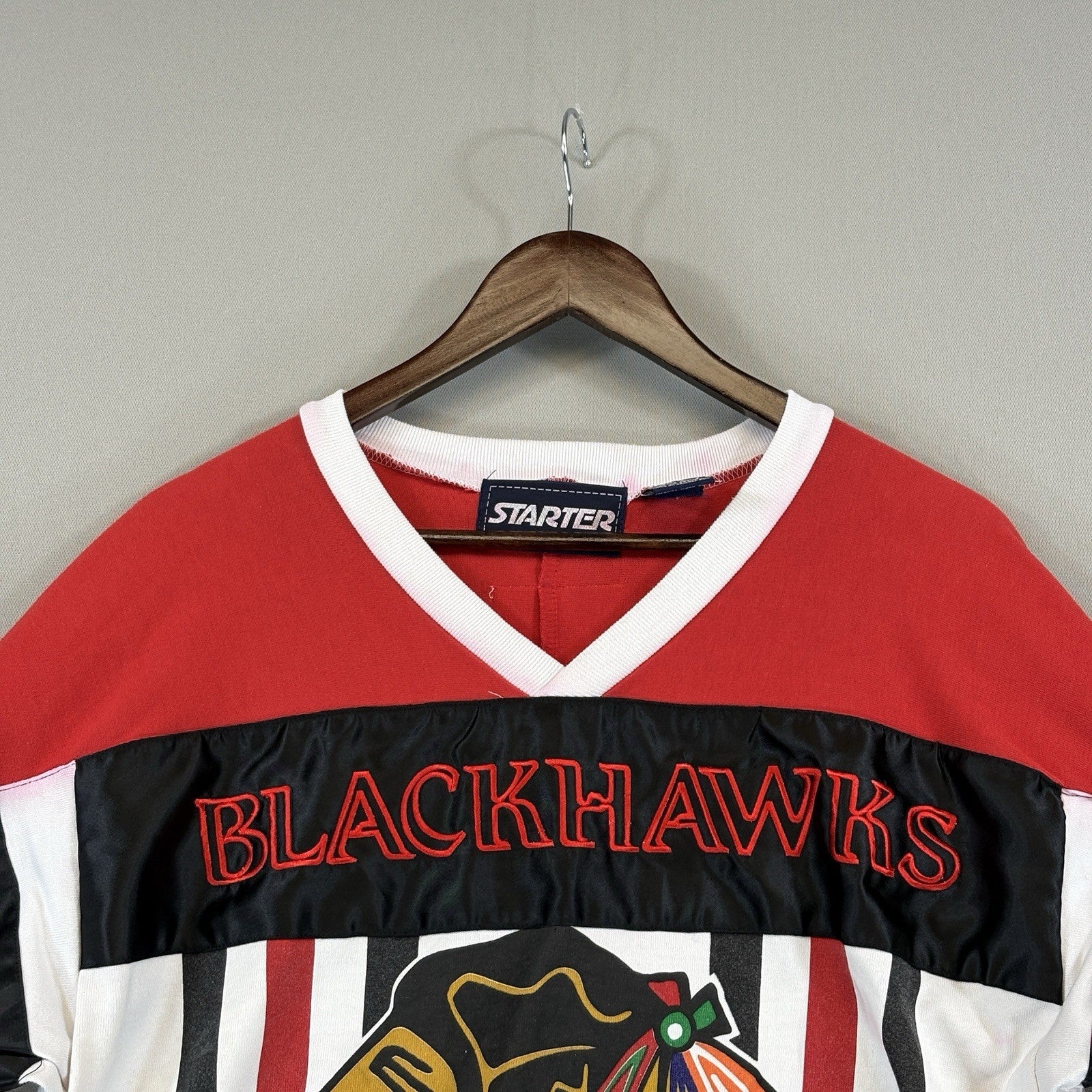 Vintage Rare Starter NHL Chicago Blackhawks 3/4 Sleeve Shirt Mens Large