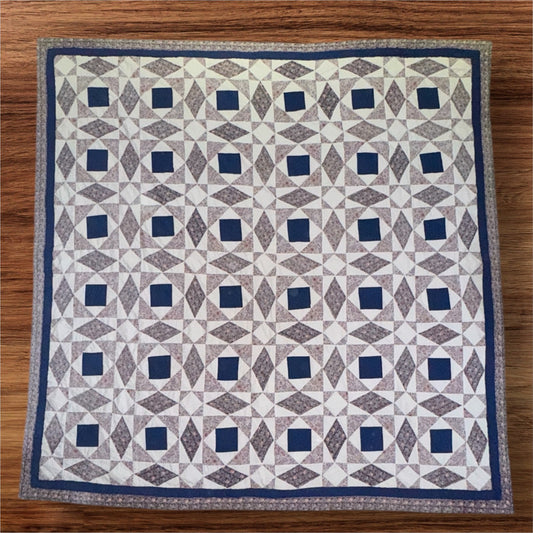 Vintage Handmade Quilt Geometric Blanket Blue White Cottage 81x81