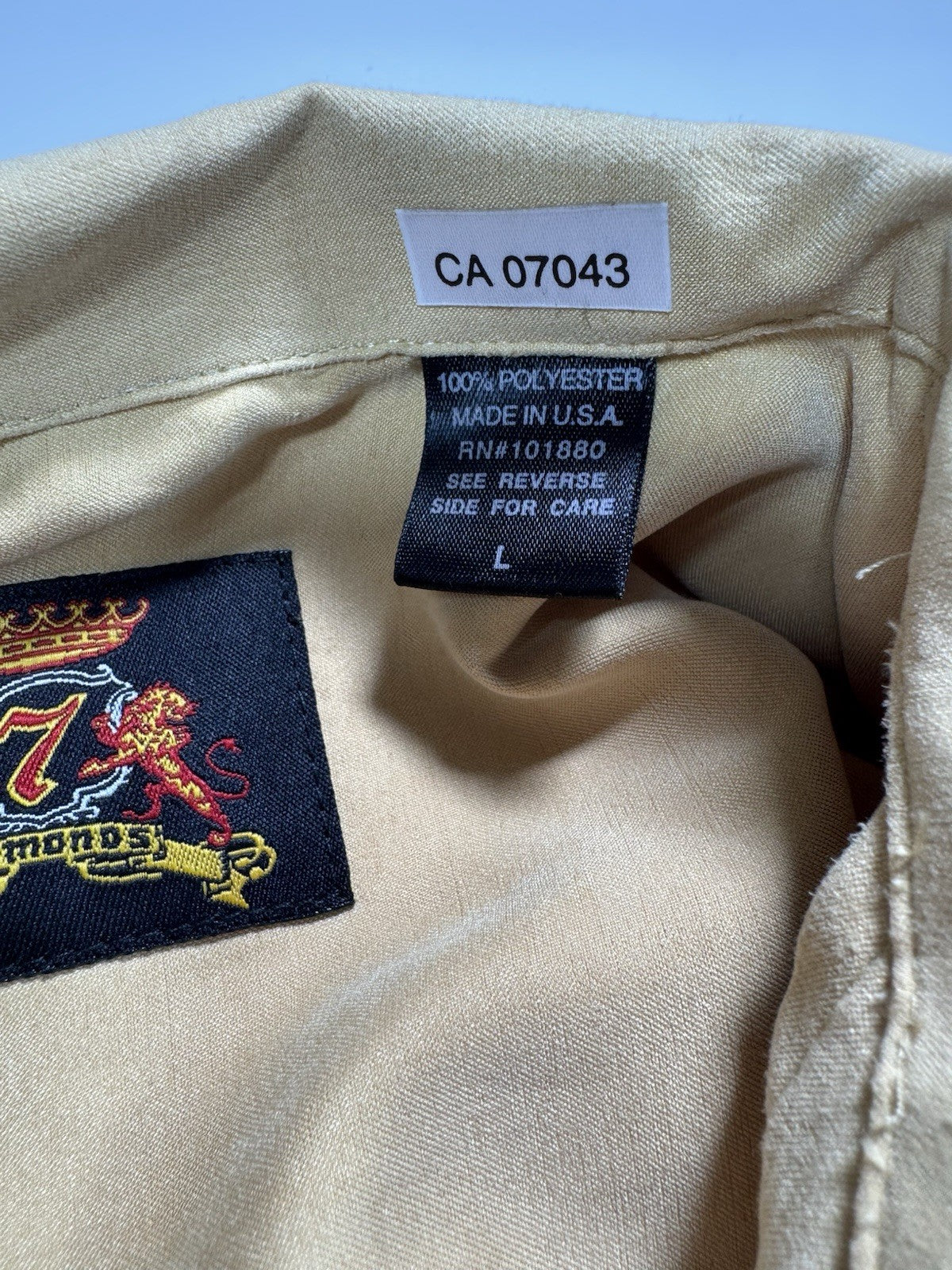 7 Diamonds Shirt Mens Large Brown Tan Button Up Country Velvet Feel Long Sleeve