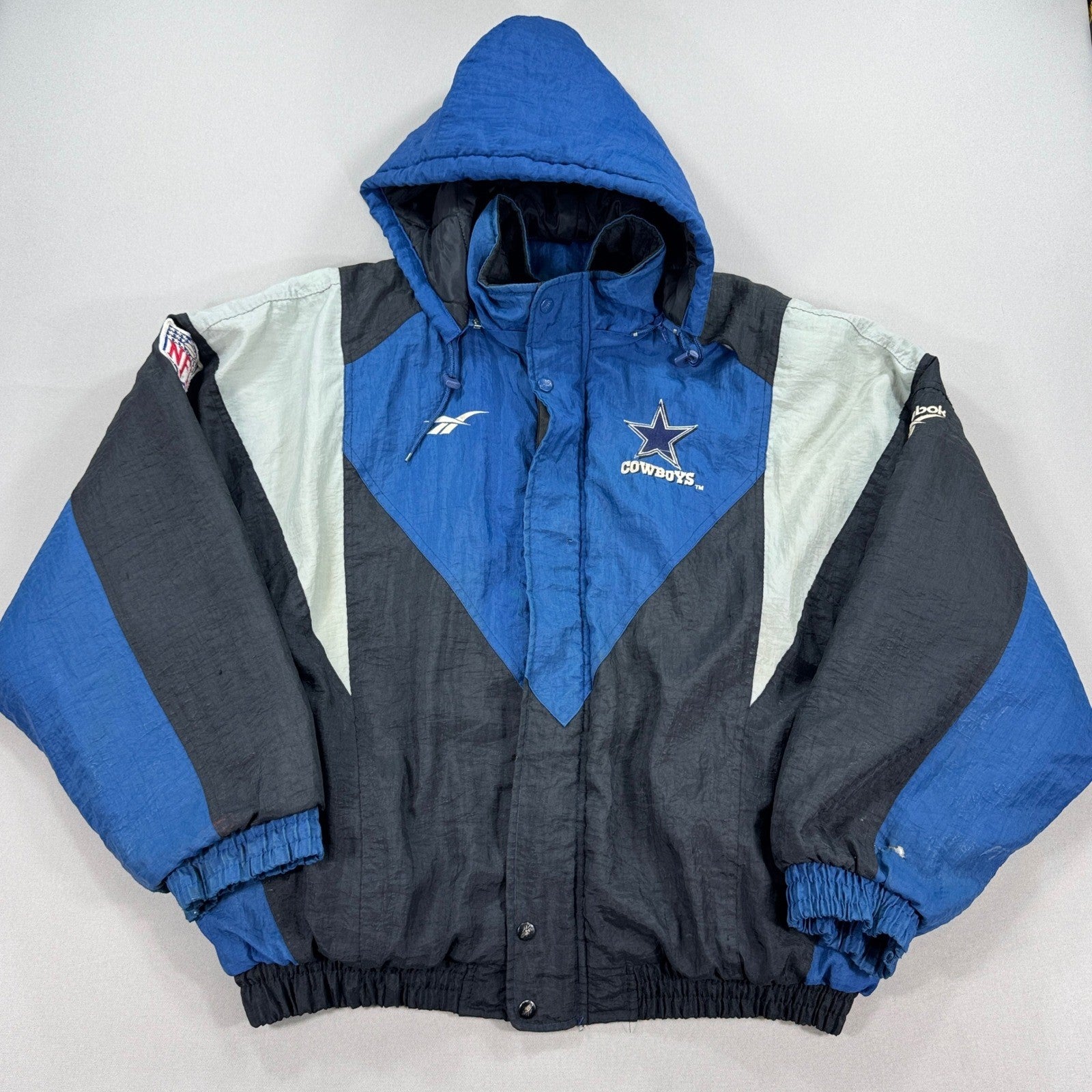 Vintage Dallas Cowboys Jacket Mens XL Black Blue NFL Pro Line Puffer Coat 90s