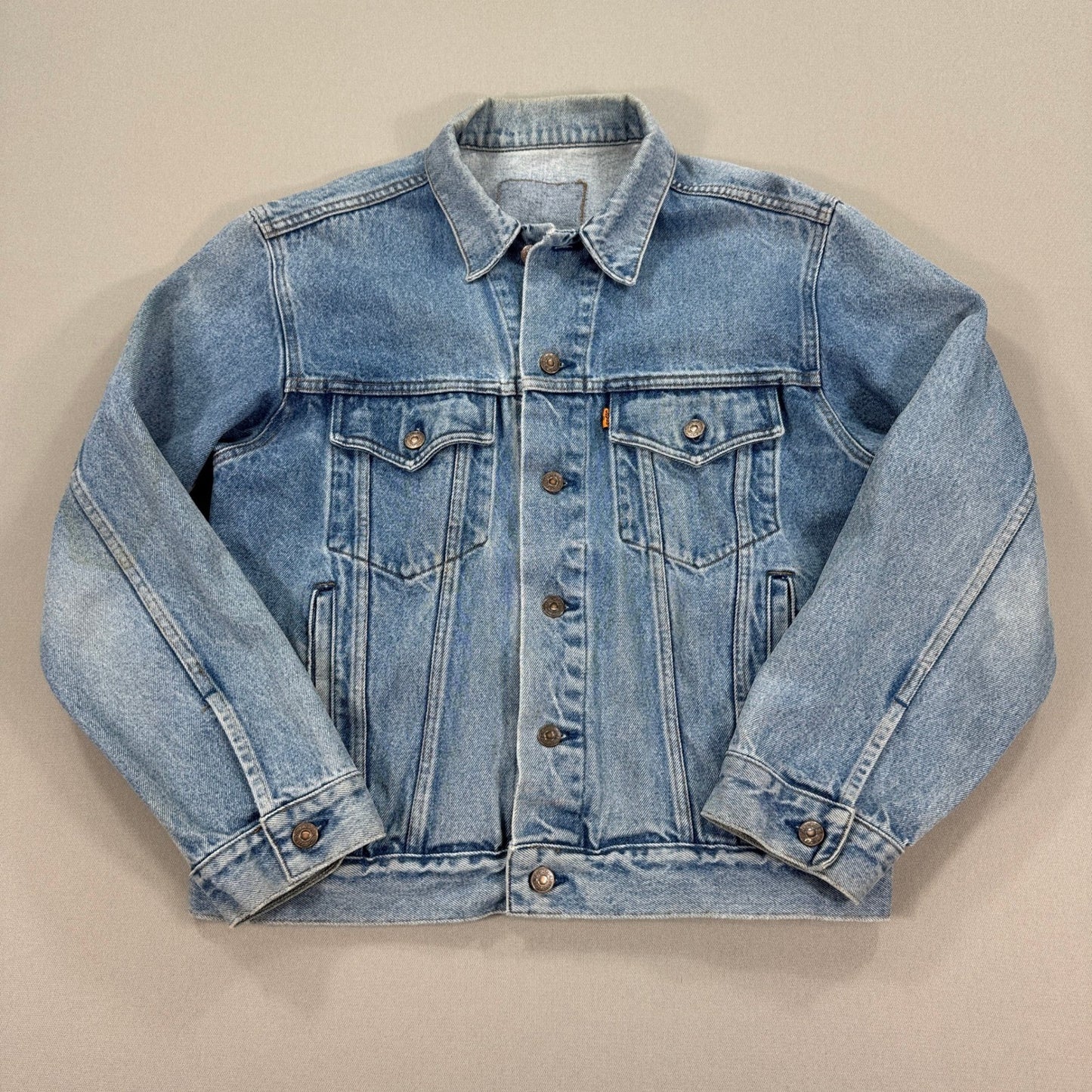 Vintage Levis Denim Trucker Jacket mens Small Light Wash Orange Tab 75515-0212