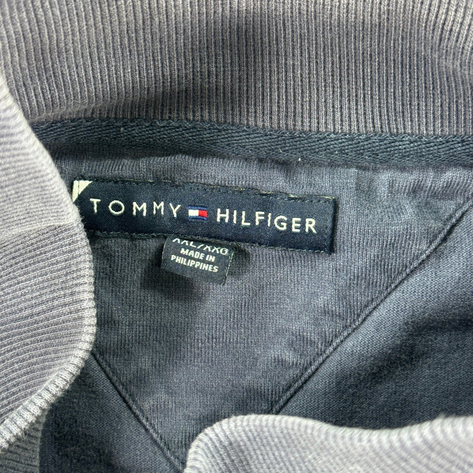 Tommy Hilfiger Rugby Shirt Long Sleeve mens 2XL Blue White Stripe Quarter Zip
