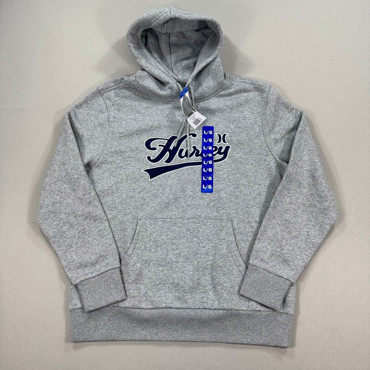 New With Tags Hurley Fleece Hoodie Mens Large Gray Sweatshirt Spell Out Pullover