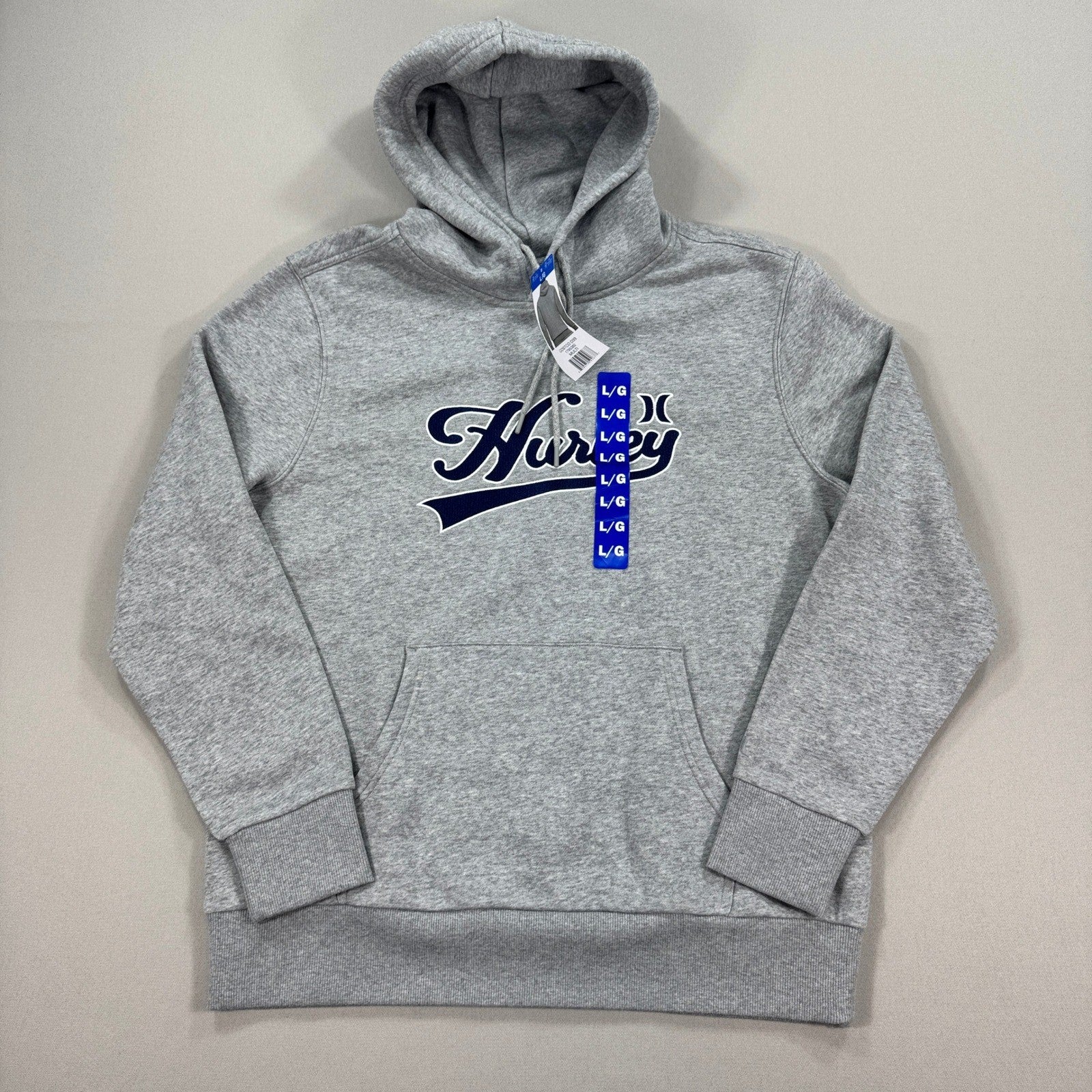 New With Tags Hurley Fleece Hoodie Mens Large Gray Sweatshirt Spell Out Pullover