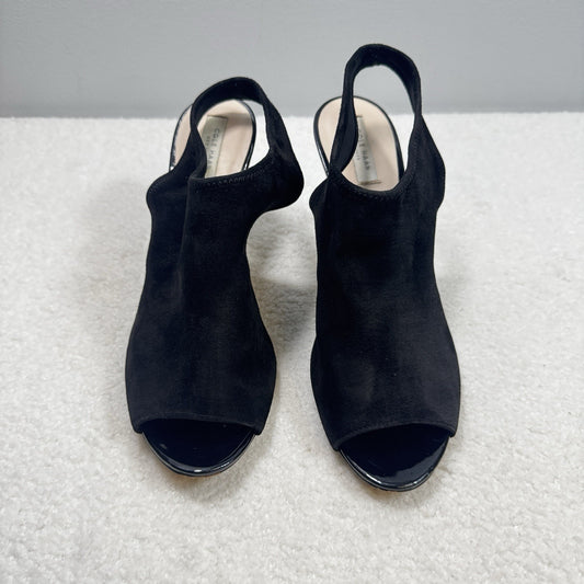 Cole Haan Nene Heels Womens Sz 7.5 Black Suede Peep Toe Sandal Shoes Sling Back
