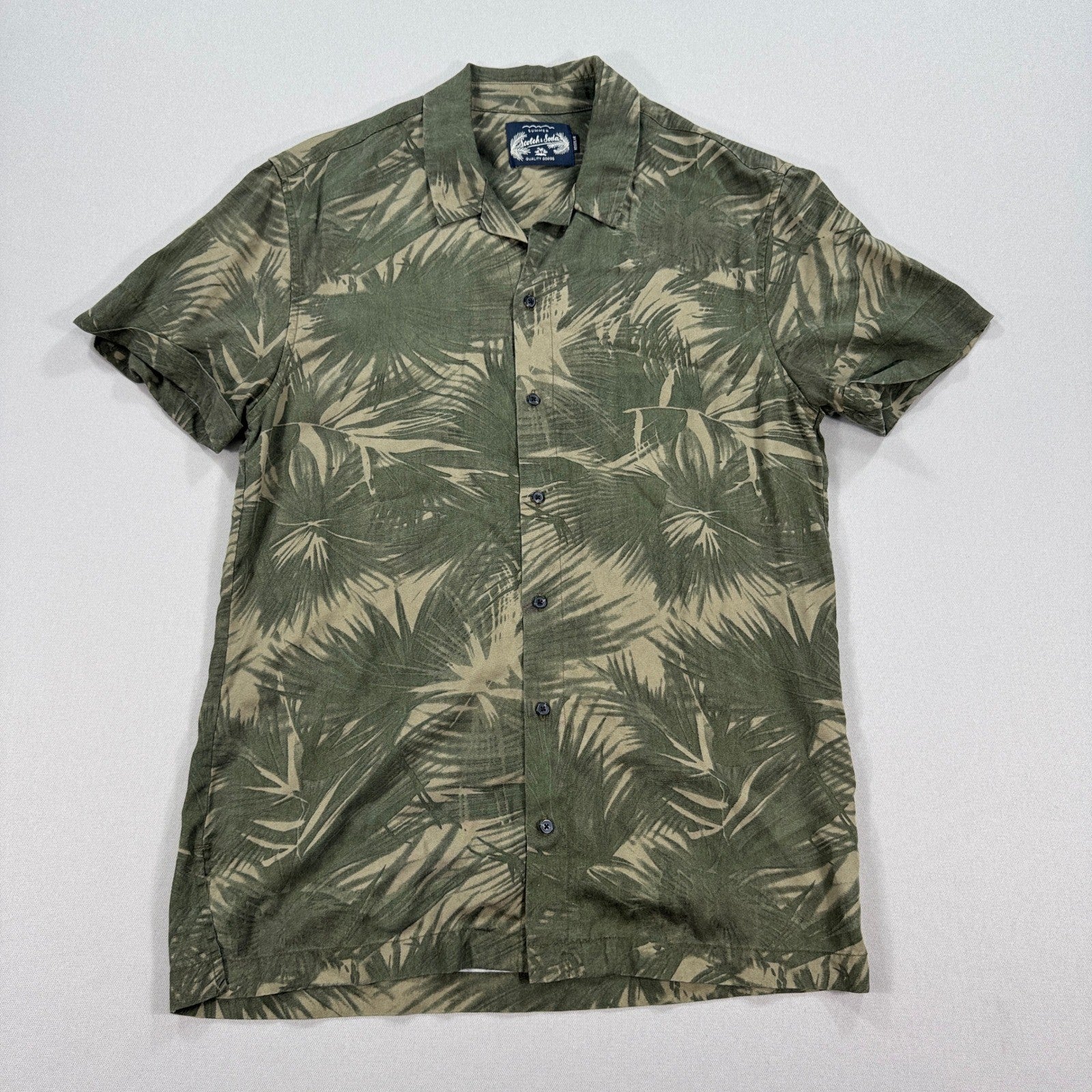 Scotch & Soda Polo Shirt mens Small Green Palm Print Button Down Regular Fit