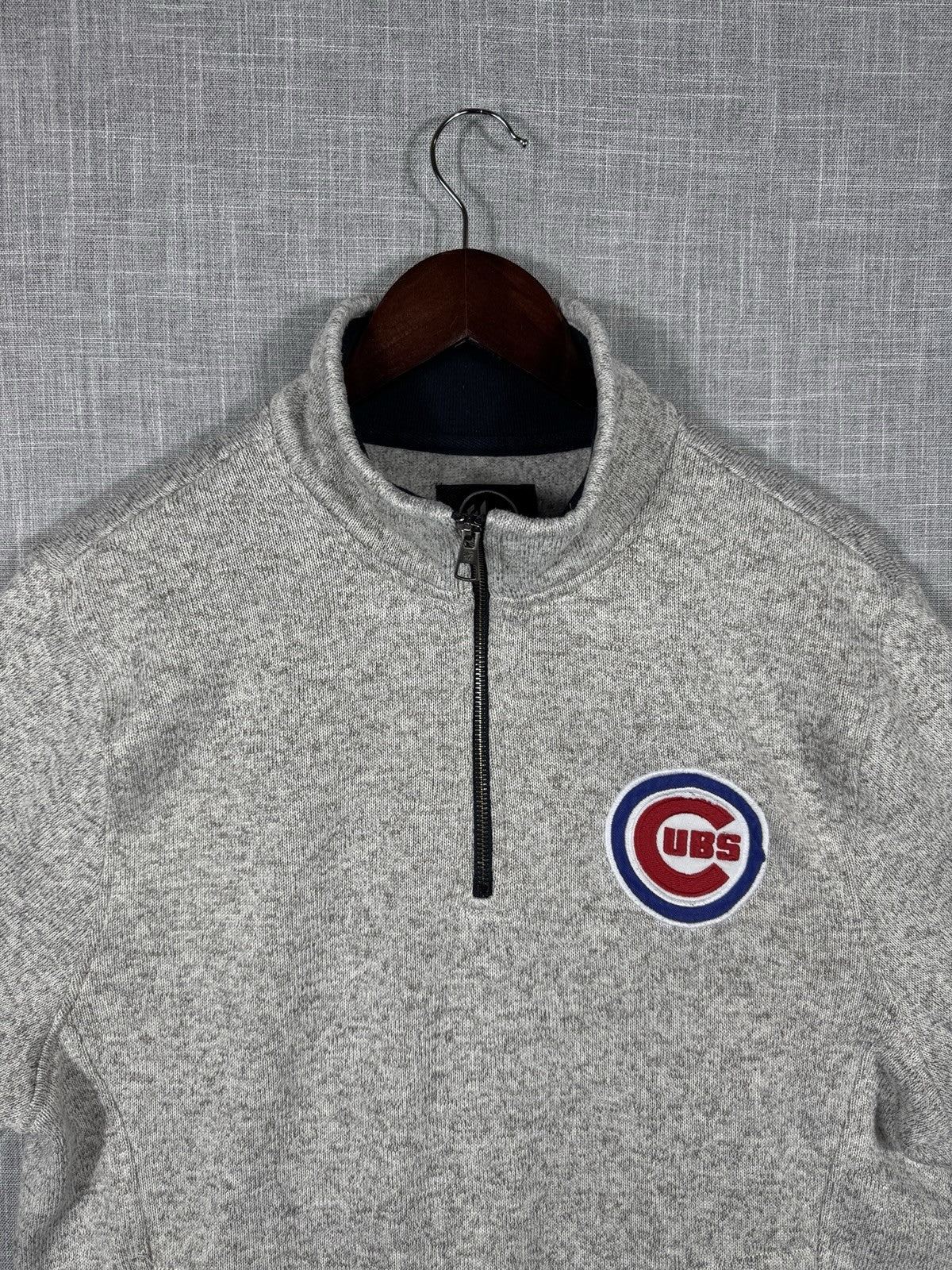 Chicago Cubs 1/4 Zip Sweater Long Sleeve Salt And Pepper Pattern 47 Size Large