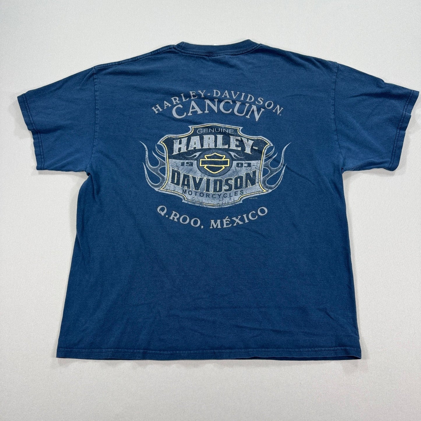 VTG Harley Davidson T-Shirt Front & Back Graphic mens XL Blue Cancun Mexico Y2K
